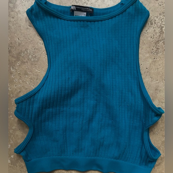 Zara Turquoise Ribbed Tank Top - Picture 1 of 1